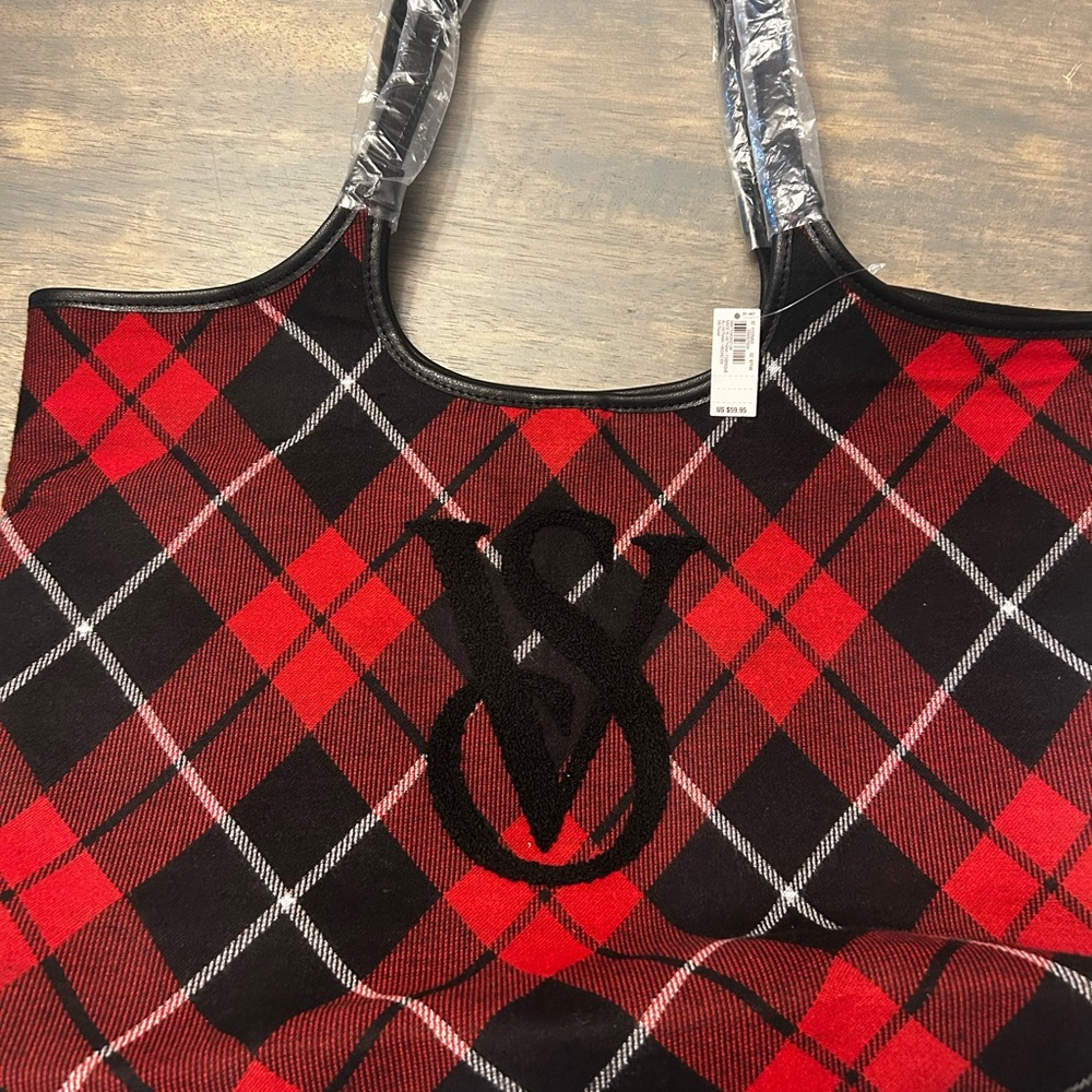 Victoria's Secret Black and Red Checkered Tote